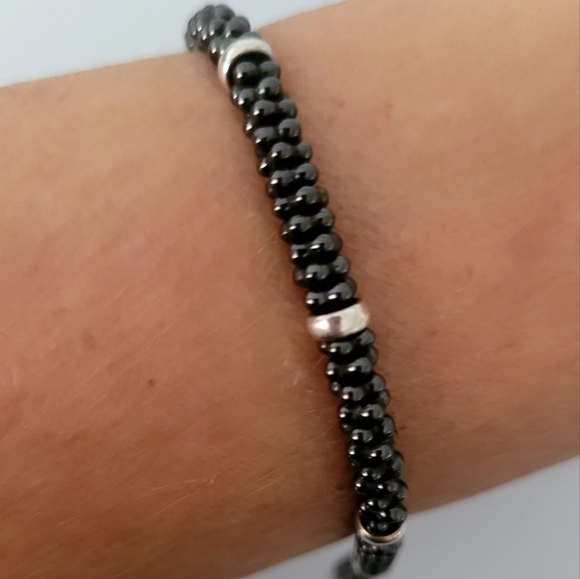 LAGOS Sterling Silver 18K Gold Black Ceramic Caviar Bracelet 8.5" - Picture 2 of 8